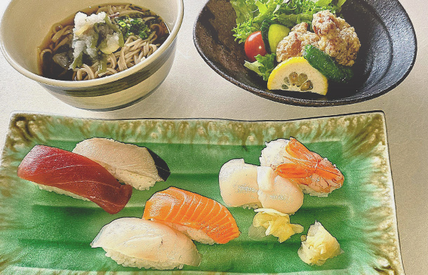 生寿司と山菜おろし蕎麦膳